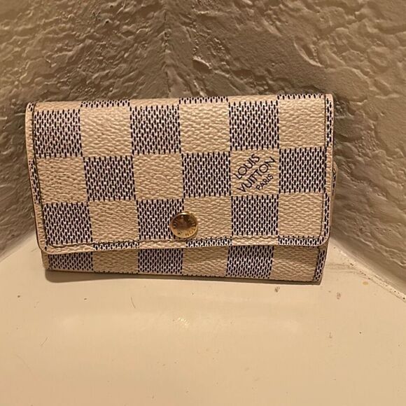 Louis Vuitton Damier Azur 6 Key Holder Case Gray White Checkered Coated Canvas - Picture 1 of 11